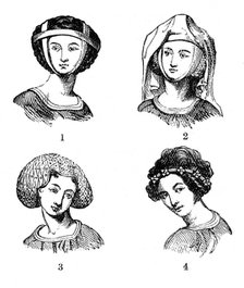 Women's hairstyles, late 13th-early 14th century, (1910). Artist: Unknown
