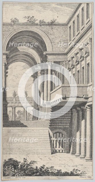 Architectural View with an Arch, 1740. Creator: Francois Vivares.