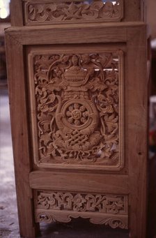 Tibetan refugee wood carving project, Dharamsala, India, 1988. Creator: Amanda Waite.