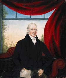 A member of the Jenner family (?), seated on a sofa, holding a paper in his right hand..., 1793. Creator: Adam Buck.