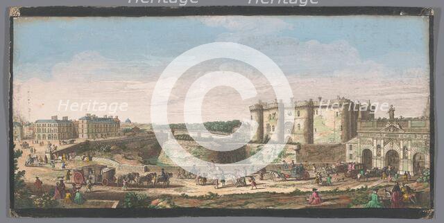 View of the Bastille and Porte Saint-Antoine in Paris, 1700-1799. Creators: Anon, Jacques Rigaud.