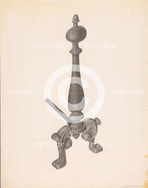 Andiron (one of pair), c. 1938. Creator: Salvatore Borrazzo.