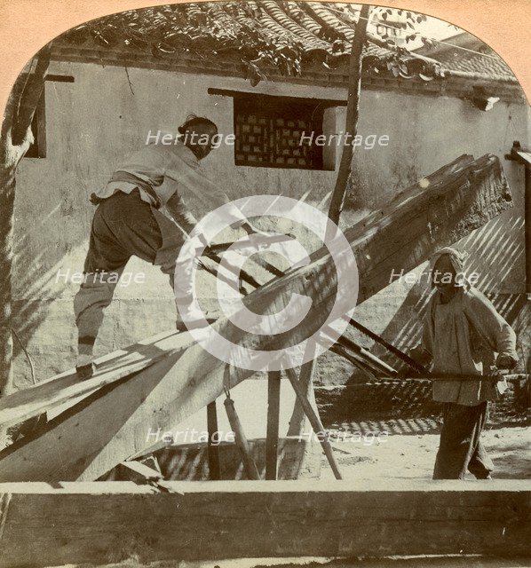 A Chinese saw mill, Peking, China, 1900.  Artist: Keystone View Company