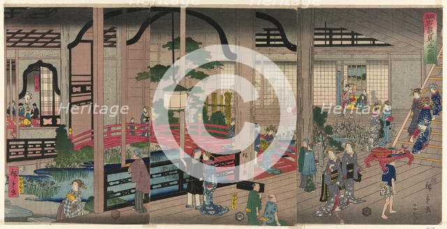 The Interior of the Gankiro in Yokohama (Yokohama Gankiro mikomi no zu), 1860. Creator: Utagawa Hiroshige II.