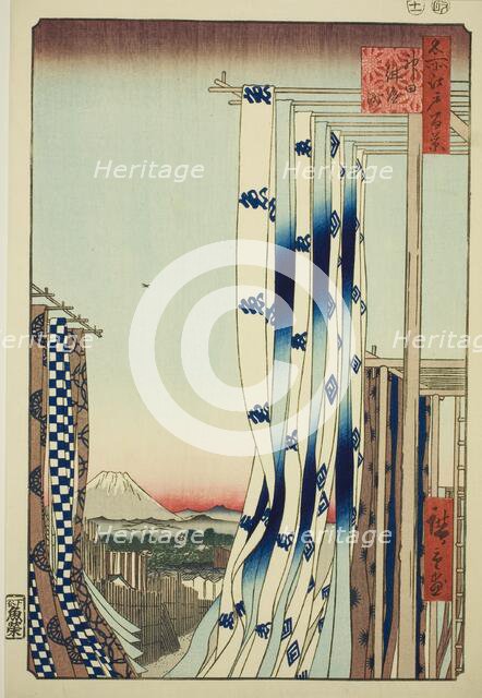 The Dyers' Quarter in Kanda (Kanda Kon'ya-cho), from the series "One Hundred Famous..., 1857. Creator: Ando Hiroshige.