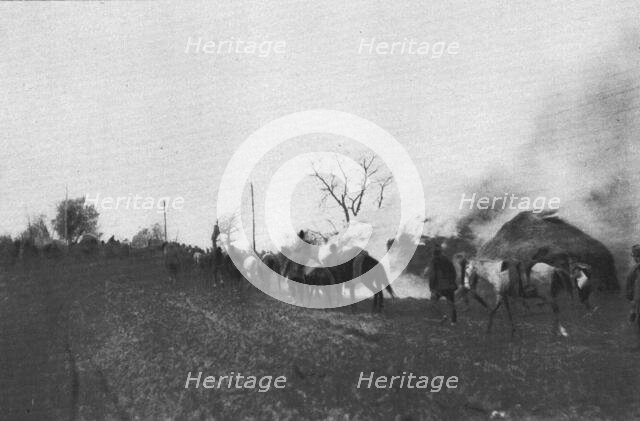 'La tragique retraite Serbe; La derniere colonne de la 3c armee serbe abandonne..., 1915 (1924). Creator: R. Marianovitch.