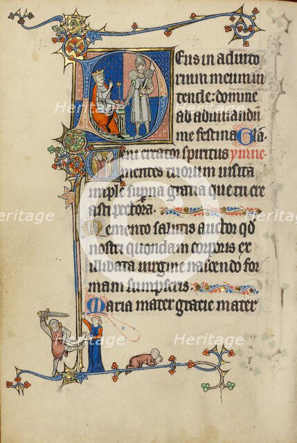 Initial D: Herod Ordering the Massacre of the Innocents; Initial V: Clerics Singing, about 1300. Creator: Unknown.