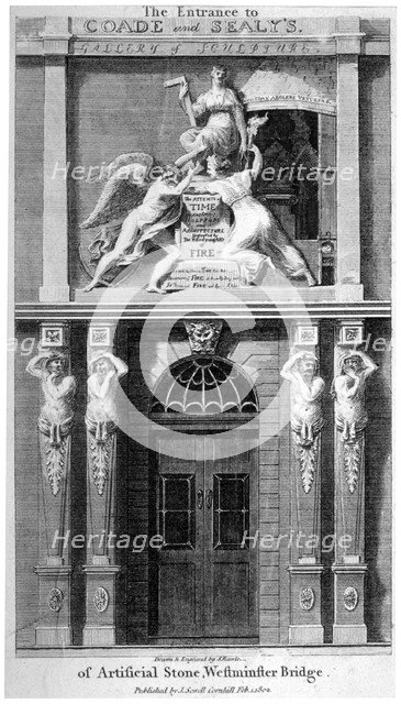 Entrance to Coade and Sealey's Gallery of Coade stone sculpture, Lambeth, London, 1802. Artist: Samuel Rawle