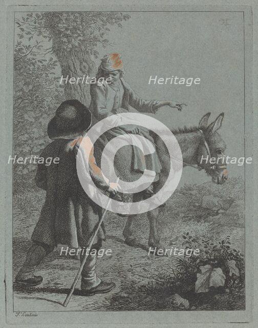 Peasant Woman Seated on a Donkey and a Peasant Man. Creator: Francesco Londonio.