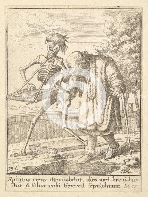 Old man, from the Dance of Death, 1651. Creator: Wenceslaus Hollar.