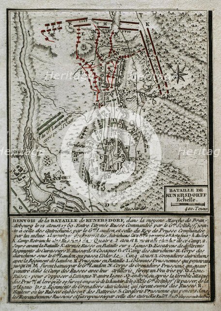 Seven Years War (1756-1763): Battle of Kunersdorf (12th August, 1759) (1765). Creator: Jean de Beaurain.