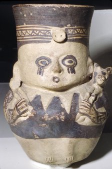 Man Carrying a Llama, Painted pottery vase, Chancay, Peru, 1000-1470. Artist: Unknown.