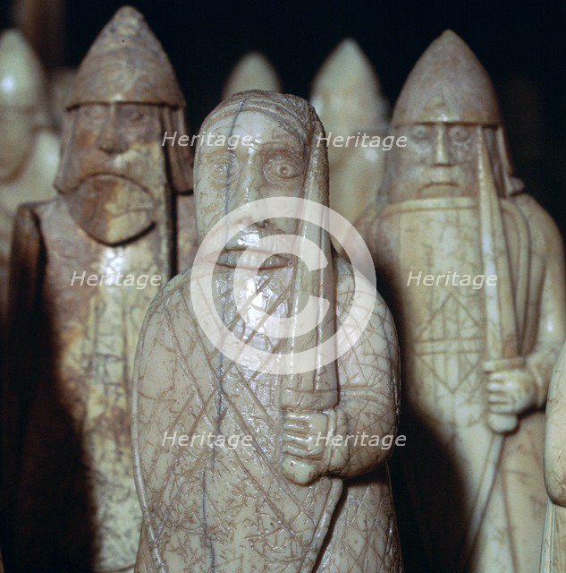 'Beserks Biting their Shields' - The Lewis Chessmen, (Norwegian?), c1150-c1200. Artist: Unknown