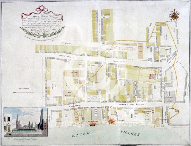Plan of the fire that took place at Ratcliff in Stepney, London, in 1794.                  Artist: Anon