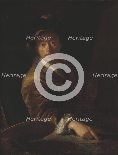 Portrait of a Painter (presumably C. L. Agricola, 1667-1719), 1714. Creator: Antoine Pesne.