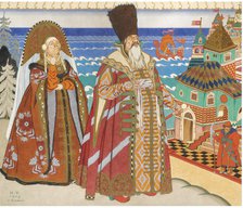 Illustration for the Fairy tale of the Tsar Saltan by A. Pushkin. Artist: Bilibin, Ivan Yakovlevich (1876-1942)
