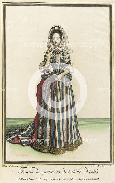 Recueil des modes de la cour de France, 'Femme de Qualité en Deshabillé d'Esté', 1684. Creator: Jean de Dieu.