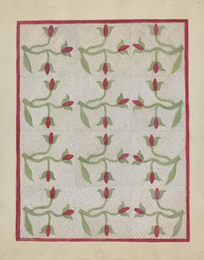 Tulip Pattern Quilt, c. 1937. Creator: Mabel Ritter.