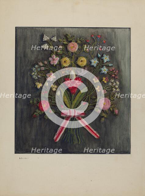 Crewel Wreath, c. 1941. Creator: Genevieve Jordan.