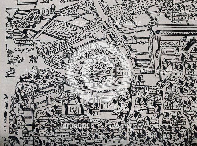 The Church of St  Bartholomew the Great; a map of the church and surrounding area, c1543. Creator: WF Taylor.