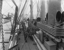 U.S.S. Hartford, inspection, looking aft., starboard side, between 1899 and 1901. Creator: Unknown.