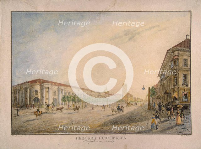 View of Nevsky Prospekt near the Gostiny Dvor in Saint Petersburg, 1823. Artist: Beggrov, Karl Petrovich (1799-1875)