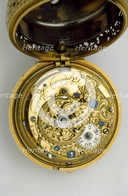 Gold pair-cased cylinder watch with quarter repeat, 1744. Artists: George Graham, John Ward.