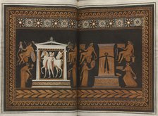 The Hamilton Vase: Colour plate of youth in a temple, stele and eight youths, 1766 [-1767].  Creator: Unknown.