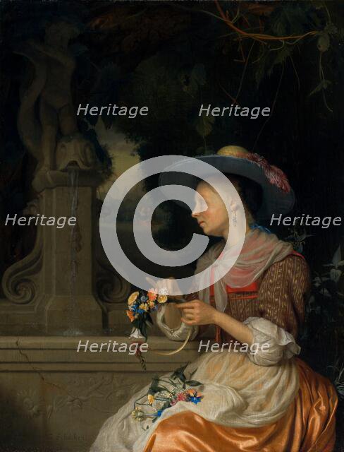 Woman Weaving a Crown of Flowers, c. 1675/1680. Creator: Godfried Schalcken.