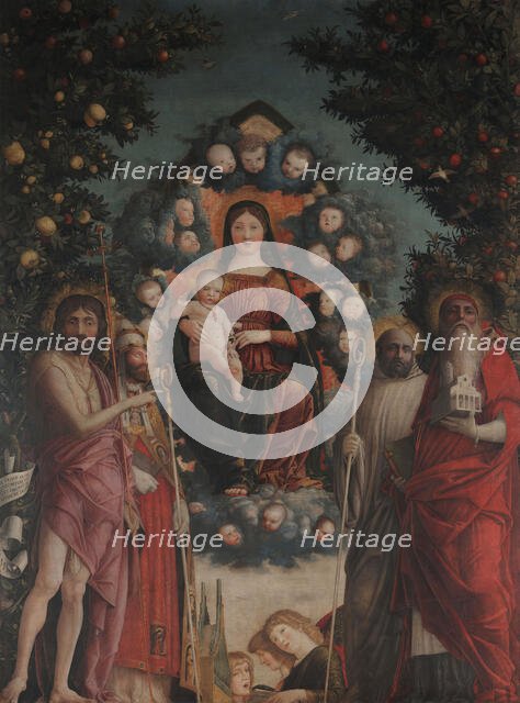 Madonna in glory with Saint John the Baptist, Saint Gregory the Great, Saint Benedict and..., 1497. Creator: Mantegna, Andrea (1431-1506).