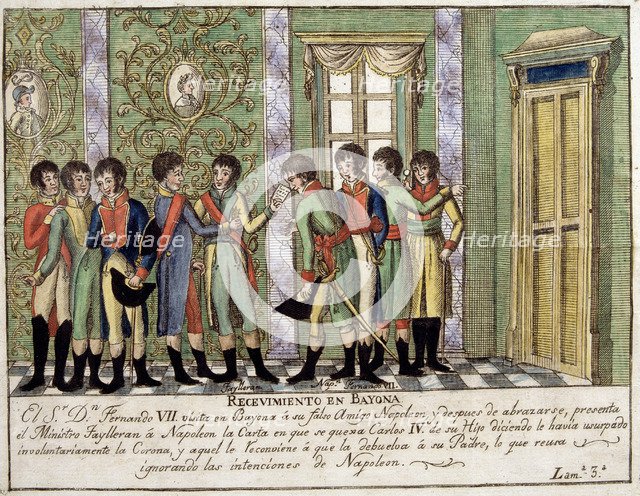 Meeting in Bayonne between Ferdinand VII and Napoleon'.