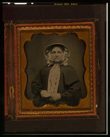 Unidentified woman, half-length portrait, wearing gloves, between 1840 and 1860. Creator: Unknown.