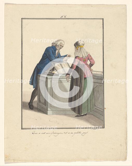 Shopkeeper of the Moravian Church with a customer, 1803-c.1899.  Creator: J. Enklaar.
