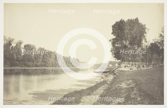 Untitled, c. 1850. [Trees near water in the Bois de Boulogne, a park in Paris].  Creator: Charles Marville.
