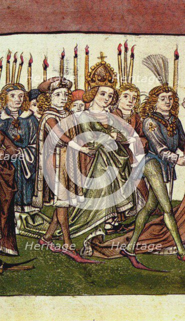 Queen Elizabeth of Luxembourg. Detail from the Richental's illustrated chronicle, c. 1440. Artist: Master of the Chronicle of the Council of Constance (active c. 1440)