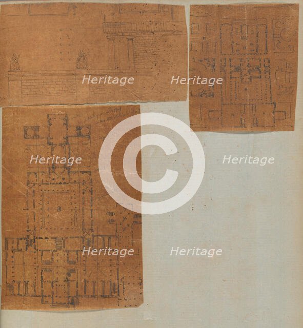 Page from a Scrapbook containing Drawings and Several Prints of Architecture, Int..., ca. 1800-1850. Creators: Workshop of Charles Percier, Workshop of Pierre François Léonard Fontaine.