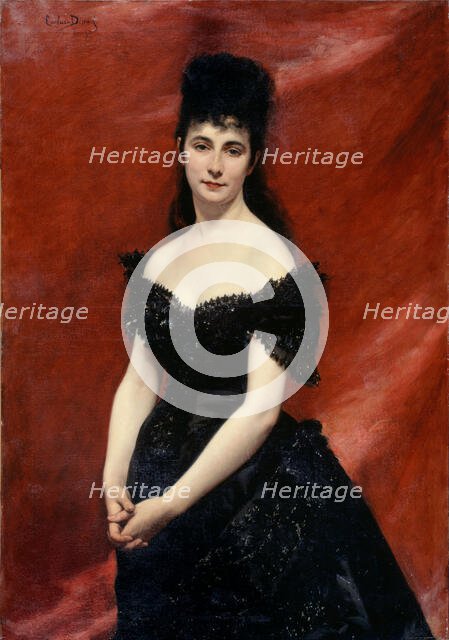 Portrait of Léonie Dufresne, Baroness Le Vavasseur, then Marquise de Vaucouleurs by Lanjamet, 1875. Creator: Charles Emile Auguste Carolus-Duran.