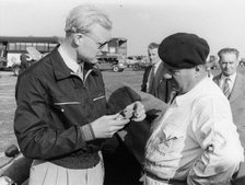 Mike Hawthorn with a model car, c1953-c1958. Artist: Unknown