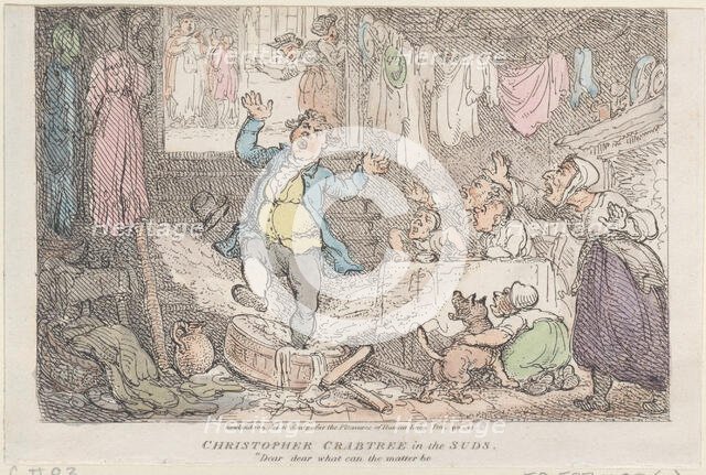 Christopher Crabtree in the Suds: "Dear, dear what can the matter be", 1807., 1807. Creator: Thomas Rowlandson.