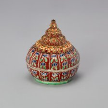 Bencharong (Five-Colored) Ware Miniature Jar with Tiered Cover, 19th century. Creator: Unknown.