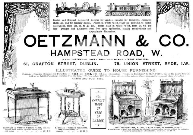 Advertisement for Oetzmann & Co., carpets and furniture, 1895. Creator: Unknown.