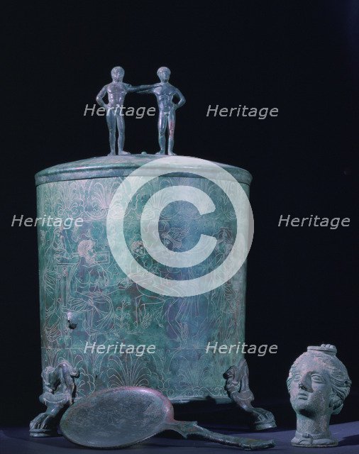 Womans bronze perfume oil cista, Hellenistic period, 3rd century BC. Artist: Unknown