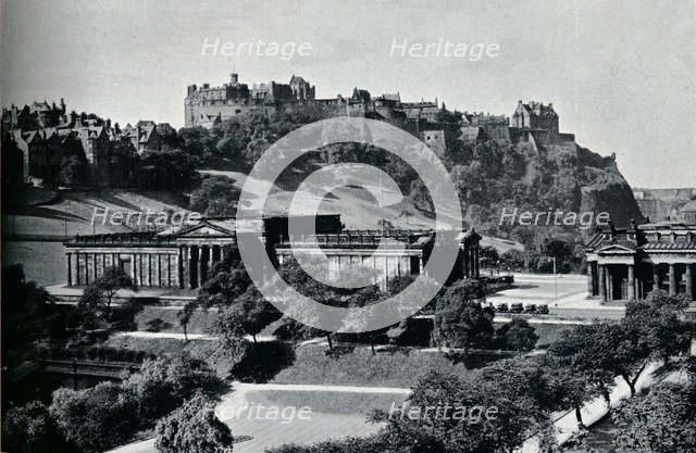 'View of the National Gallery of Scotland and Edinburgh Castle', c1945. Artist: Unknown.