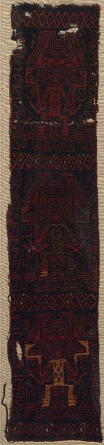 Textile Fragment with Three Frontal Deities and Interlace Pattern, 700 - 400 BC. Creator: Unknown.