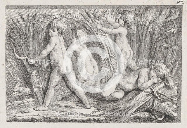 Nude children shearing wheat; an allegory of Summer; after a bas-relief on the Fonta..., after 1745. Creator: Anon.