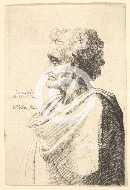Man with doleful expression to left with hand emerging from cloak, 1625-77. Creator: Wenceslaus Hollar.