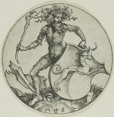 Shield with a Greyhound, Held by a Wild Man, 1469/82. Creator: Martin Schongauer.