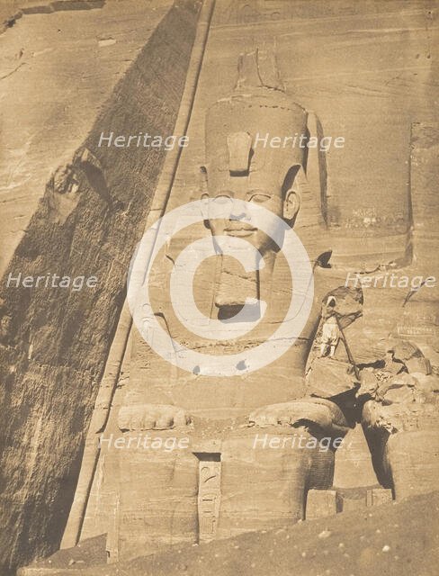 Colosse oriental du Spéos de Phré, à Abousembil (Portrait de Rhamsès-le-grand), March 1850. Creator: Maxime du Camp.