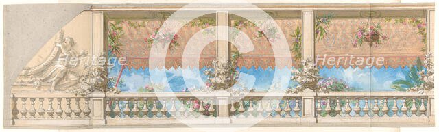 An Outdoor Balustrade Overhung with an Awning in Moorish Style, 1830-97. Creators: Jules-Edmond-Charles Lachaise, Eugène-Pierre Gourdet.