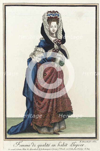 Recueil des modes de la cour de France, 'Femme de Qualité en Habit d'Hyver', 1687. Creator: Nicolas Arnoult.